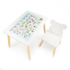 Комплект детской мебели стол и стул Мишутка с накладкой Алфавит (Белый/Белый/Береза) в Снежинске - snezhinsk.mebel-74.com | фото