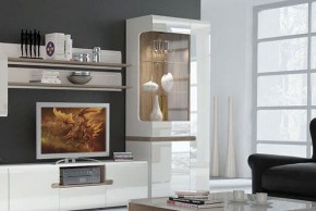 Шкаф с витриной 3D/TYP 01L, LINATE ,цвет белый/сонома трюфель в Снежинске - snezhinsk.mebel-74.com | фото